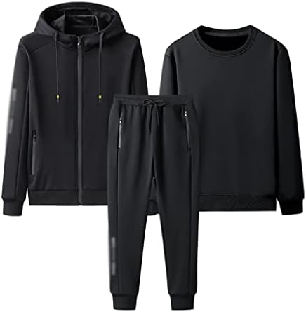 JJSPP Kış Üç Parçalı Takım Eğilim Sıcak Tutmak Gevşek erkek Rahat Tişörtü Spor Takım Elbise Elbise (Renk: Siyah, Boyutu: 2XL