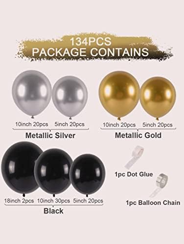 Balon Çelenk Kemer Kiti, 134 adet Siyah Gümüş Altın Balonlar Parti Dekor, Balonlar Düğün, Doğum Günü Dekor Malzemeleri, Balonlar