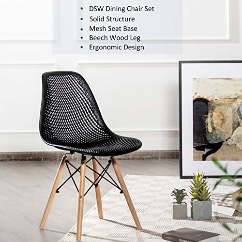 Giantex 2 Modern Yemek Sandalyesi Seti, Mesh Tasarımlı Kabuk PP Salon Yan Sandalyeleri, Kayın Ahşap Bacaklar, Lale Boş Zaman