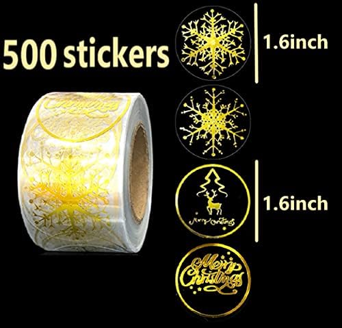 Chritsmas Çıkartmalar Rulo, 500 Adet Yaratıcı Sticker Kartları Hediye Zarflar Kutuları Hediyeler için (Altın)