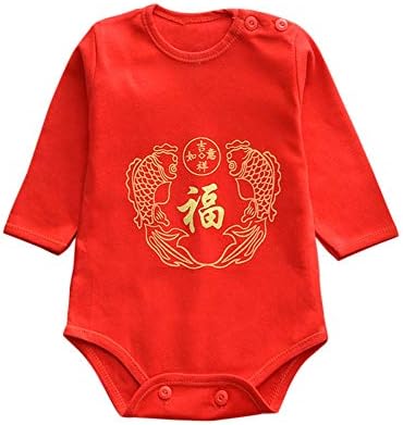 ESHOO Bebek Yenidoğan Erkek Kız Tulum Romper Uzun Kollu Çin Yıl Asya Gömlek Kıyafet