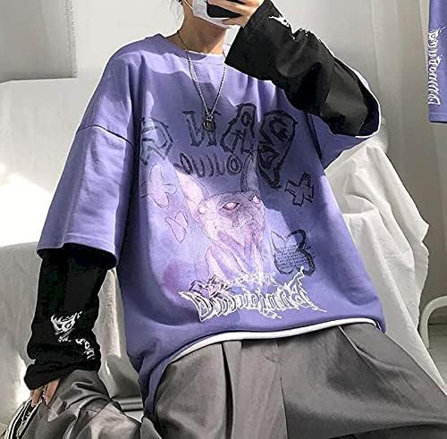 Goth Kedi Gömlek Gotik Gömlek Sahte İki Parçalı Alternatif Giyim Goth Kedi Sweatershirt Grunge Giyim