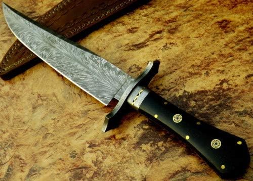 Şam Çelik Özel El Yapımı 14 Güzel Micarta Kolu Şam Çelik av bıçağı İle Deri Kılıf