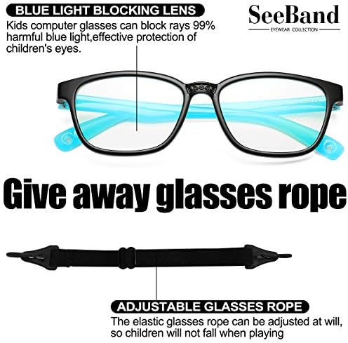 SeeBand Çocuklar Mavi ışık Engelleme Gözlük TPEE Kauçuk Esnek Nerd Gözlük Yaş 3-10 için (Gözlük halat ile)