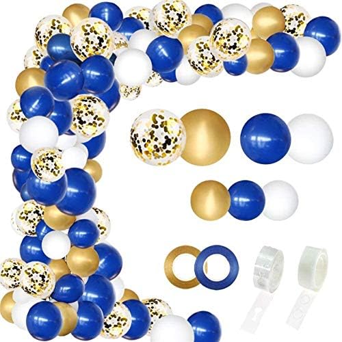WUCHENG 146 Mavi Balon Çelenk Kitleri, Mavi Ve Beyaz Sedefli Lateks Balonlar, Altın Konfeti, Metal Balon Kemer, 16-ayak-uzun