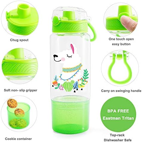 Sevimli Su Şişesi ile Okul Çocuklar Kızlar için Çerez Konteyner, BPA ÜCRETSİZ Tritan ve Sızdırmaz Flip Top Kapak ve Kolay Temiz