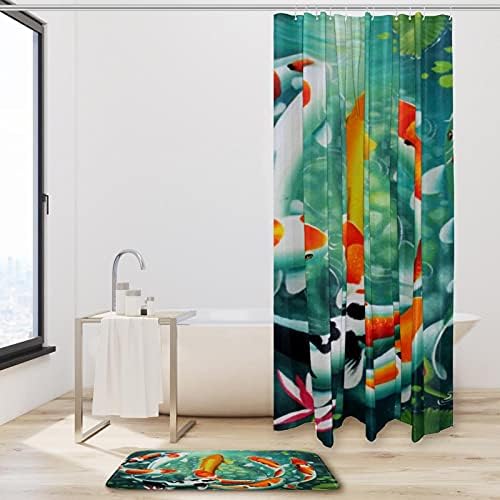 Japon Koi Balık Duş Perde Setleri ile Kilim, Su Geçirmez Kumaş Polyester Banyo Duş Perde Liner ile Kanca, 70. 8x70. 8 inç