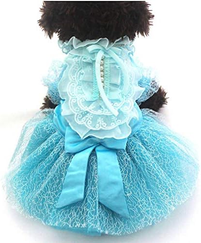 Hynsin Pet Köpek Gelinlik Büyük Yay Dantel Kedi Yavrusu Prenses Elbiseler Etek Parti Giyim Mavi XL