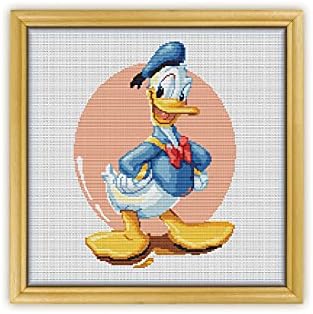 Donald Duck K291-0 Sayılan Çapraz Dikiş KİTİ. İplikler, İğneler, 2 Kumaş, Diş Açma Makinesi, Makaslar ve 4 Basılı Renk Deseni.