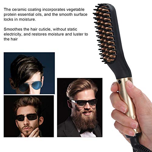 Erkekler için sakal düzleştirici tarak, profesyonel elektrikli erkek sakal doğrultma ısıtmalı ekmek masaj fırça ile 2 dişliler