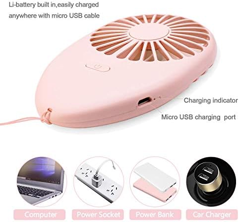 Ronessy Kişisel Fan El Fan Kolye Fan Danışma Fan Taşınabilir 7-Color LED Seyahat Fan 2 Hız USB Şarj Edilebilir Kadın Erkek Çocuklar