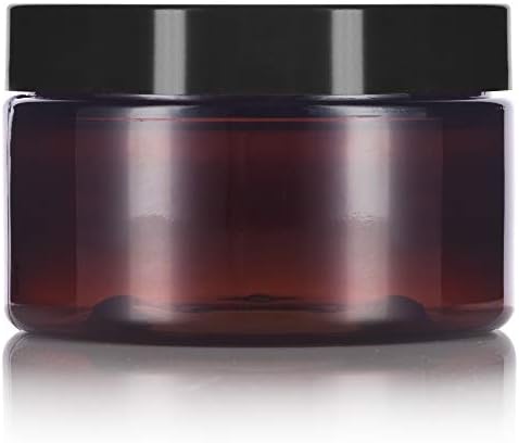 Amber PET Plastik (BPA İçermez) Doldurulabilir Düşük Profilli Boş Konteyner Kavanoz Siyah Pürüzsüz Kapak-4 oz (12 paket)