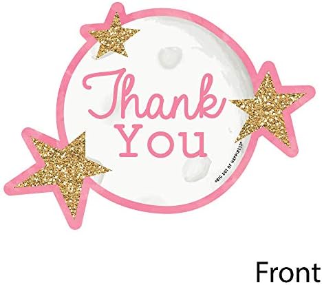 Pembe Pırıltı Pırıltı Küçük Yıldız Şeklinde Teşekkür Kartları-Bebek Duşu veya Doğum Günü Partisi Zarflı Teşekkür Notu Kartları-12'li