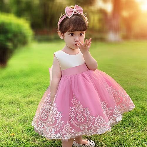 TUİJİ 0-6 T Büyük Ilmek Toddler Bebek Kız Resmi Elbiseler Pageant Parti Dantel Nakış Elbise Şapkalar ile