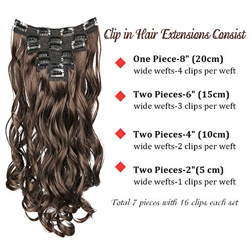 Cgcshıne 7 Adet 18 İnç Dalgalı Kıvırcık Tam Kafa Saç Uzatma, Uzun Yumuşak İpeksi Klip Saç Uzatma, kadın Üç Atkı Hairpieces, Sentetik