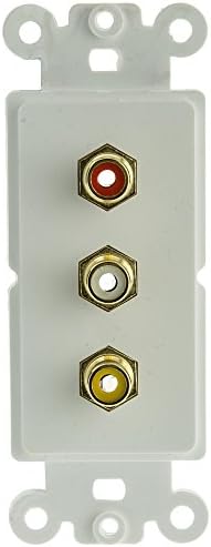 ACL Decora 3 RCA Kuplörler (Kırmızı / Beyaz / Sarı), RCA Dişi Duvar Plakası Ekleme, Beyaz, 2 Paket