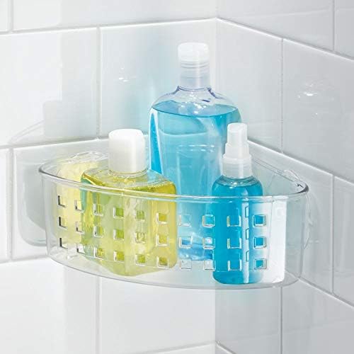 ıDesign Plastik Banyo Emme Tutucu, Süngerler, Temizleyiciler, Sabun, Şampuan, Saç Kremi, 9 x 7 x 3,5, Şeffaf Duş Organizatörü