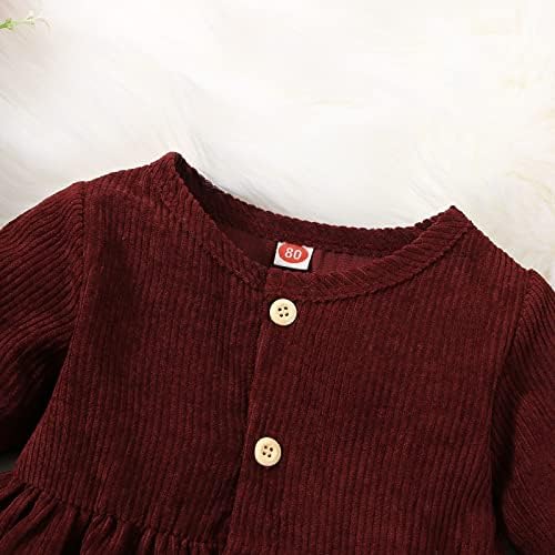 Tiacham Toddler Bebek Kız Elbise Güz Kış Kadife Uzun Kollu Elbiseler Düz Çocuklar Bantlar Katı Renk