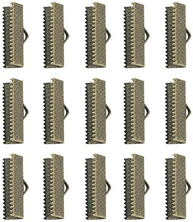 Craftdady 100 Pcs Antik Bronz Şerit Uçları 20x8mm Imi Tutam Sıkma Kelepçe Kordon Sonu Raptiye Klipsler ile 2mm Döngü için Deri
